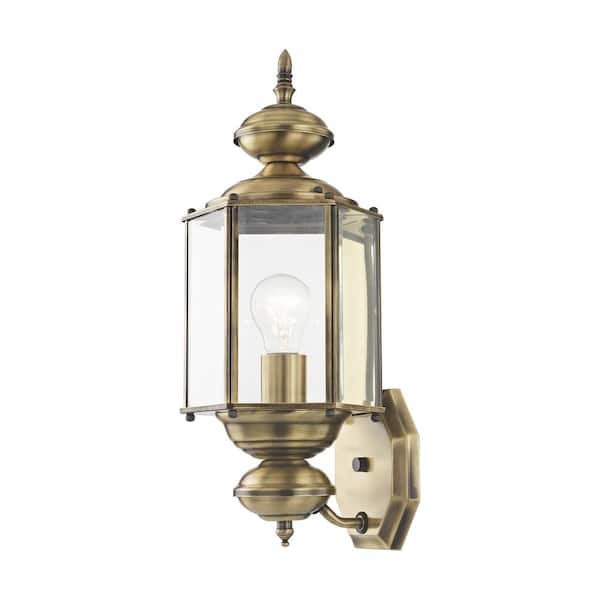 AVIANCE LIGHTING Bannington 17.5 in. 1-Light Antique Brass Outdoor Hardwired Wall Lantern Sconce with No Bulbs Included