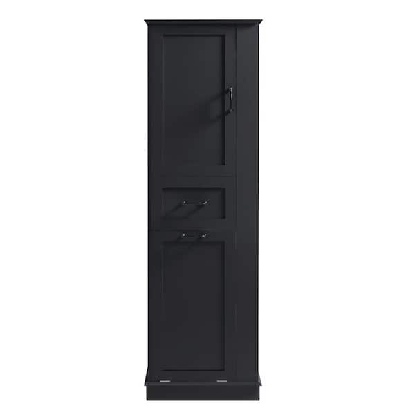 20.3 in. W x 13.8 in. D x 67.8 in. H Black Tall Storage Cabinet with Tilt-Out Compartment and Adjustable Shelves