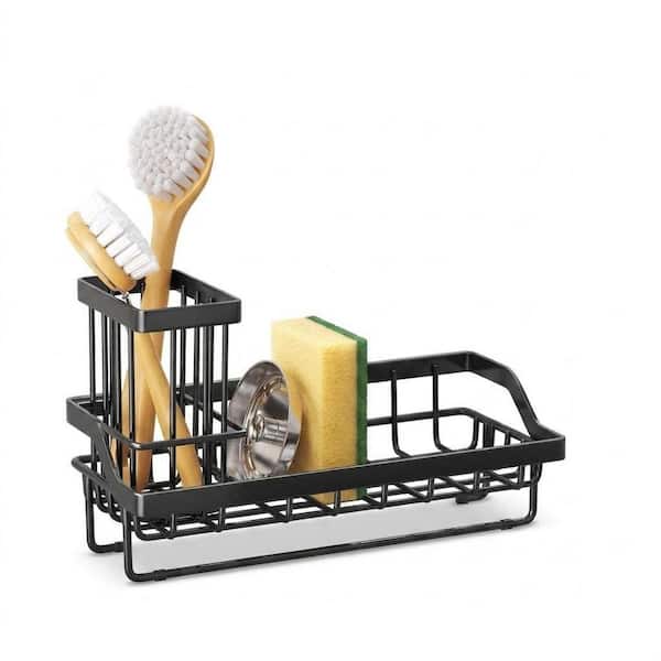 304 Stainless Steel Kitchen Sink Sponge Holder with Removable Drip Tray, Black