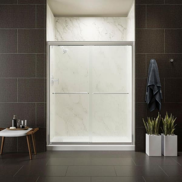 KOHLER Fluence 59-5/8 in. x 70-5/16 in. Frameless Sliding Sliding Shower Door in Bright Polished Silver with Handle