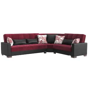 Basics Collection 3-Piece 108.7 in. Microfiber Convertible Sofa Bed Sectional 6-Seater With Storage, Red