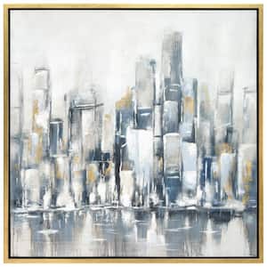 "Winter Cityscape" by Martin Edwards Framed Textured Metallic Abstract Hand Painted Wall Art 36 in. x 36 in.
