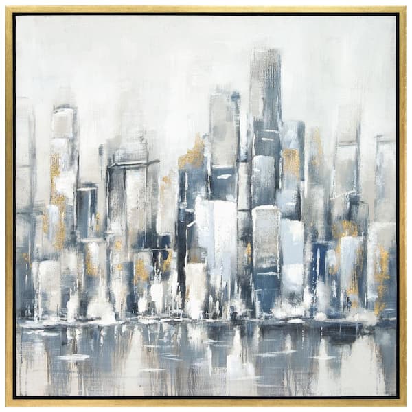 "Winter Cityscape" by Martin Edwards Framed Textured Metallic Abstract Hand Painted Wall Art 36 in. x 36 in.