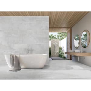 Cirrus White 16 in. x 32 in. Matte Stone Look Porcelain Floor Tile (14.20 sq. ft./Case)