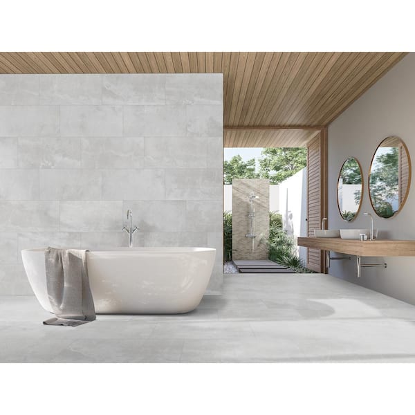 Cirrus White 16 in. x 32 in. Matte Stone Look Porcelain Floor and Wall Tile (14.20 sq. ft. /Case)