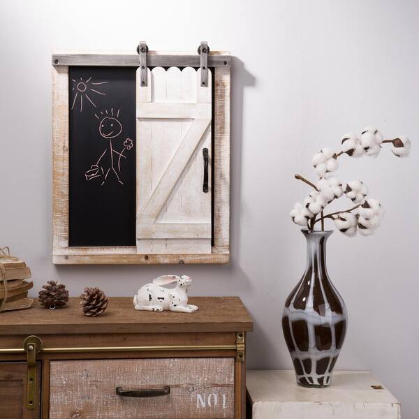 Glitzhome 19 75 H Farmhouse Wooden Chalkboard Barn Door Memo Board Wall Decor 1505202706 The Home Depot