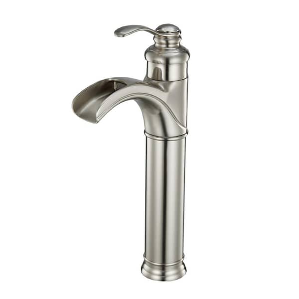 BWE Waterfall Single Hole Single-Handle Vessel Bathroom Faucet With Supply Line in Brushed Nickel