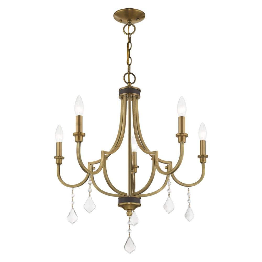 Antique Brass 5-Light Mini Crystal Chandelier