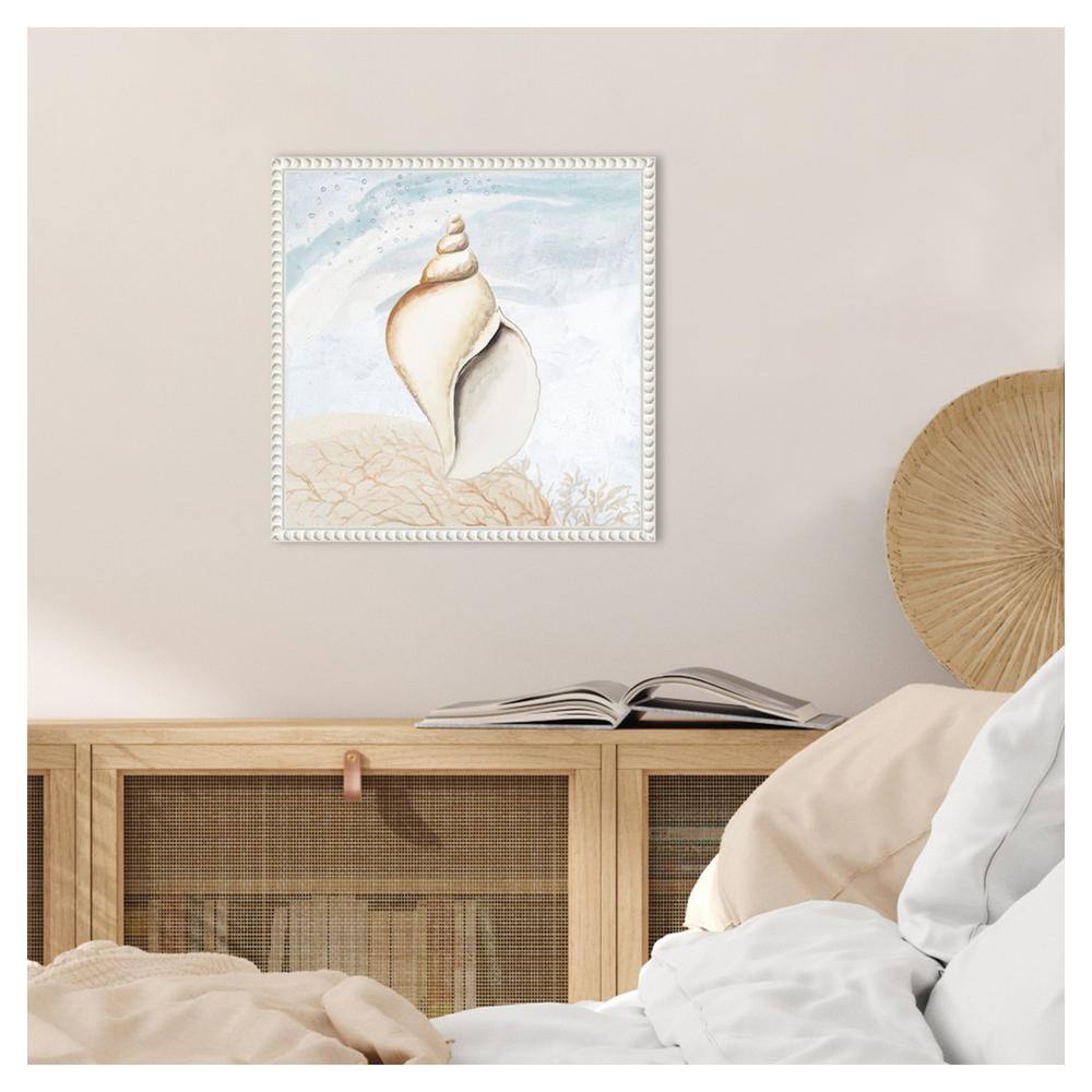 Beaded White Framed Nautical Seashell Canvas Wall Art