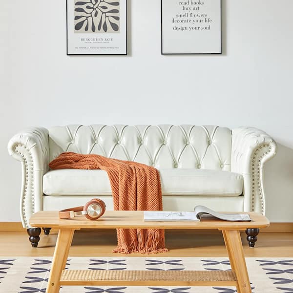 White 62 in. Faux Leather 2-Seater Loveseat