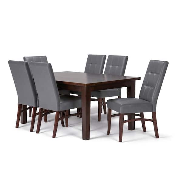 Simpli Home Ezra 7 Piece Dining Set, Dining Table And 6 Faux Leather Chairs