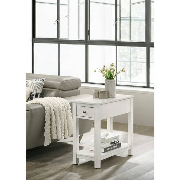 NEW CLASSIC HOME FURNISHINGS New Classic Furniture Noah 12 in. White Rectangle Solid Wood End Table with 1-Drawer