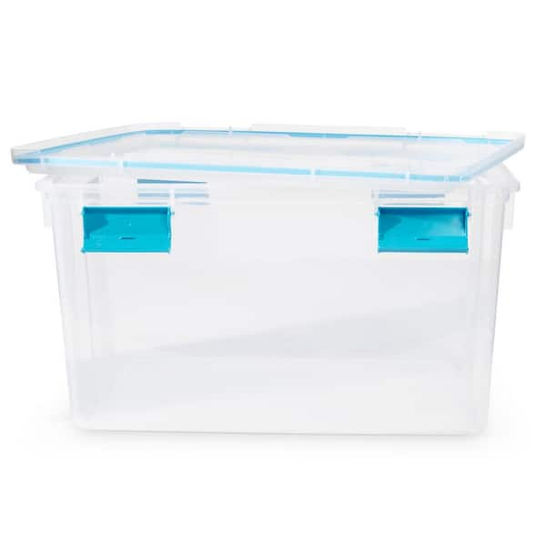 Sterilite 54 Qt. Plastic Stackable Storage Bin with Gasket Latch Lid Clear 4 Pack 4 x 19344304 The Home Depot