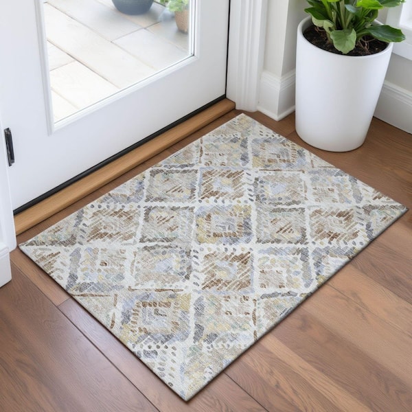 Mayfield Premium Machine Washable Abstract AMF1326 Ivory 2 ft. x 3 ft. Area Rug