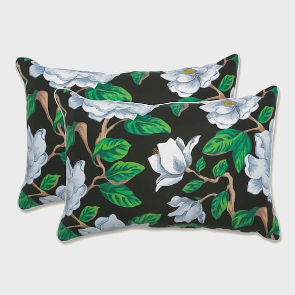 Pillow Perfect Floral Black Rectangular Outdoor Lumbar Throw Pillow 2-Pack