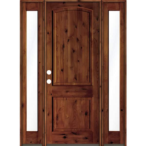 Krosswood Doors 58 in. x 96 in. Rustic Knotty Alder Arch Top Red Chestnut Stained Wood Right Hand Single Prehung Front Door