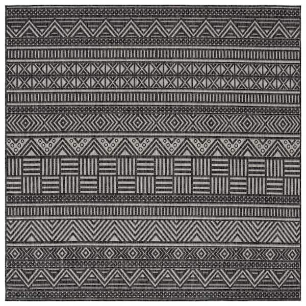Beach House Charcoal/Gray 7 ft. x 7 ft. Geometric Striped Indoor/Outdoor Square Area Rug