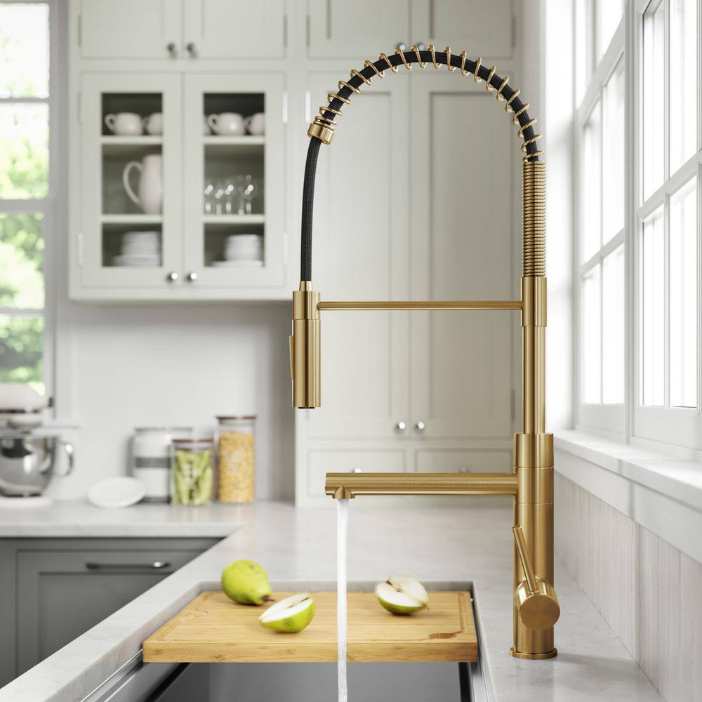 Brushed Brass Commercial Style Pull-Down Kitchen Faucet with Pot Filler