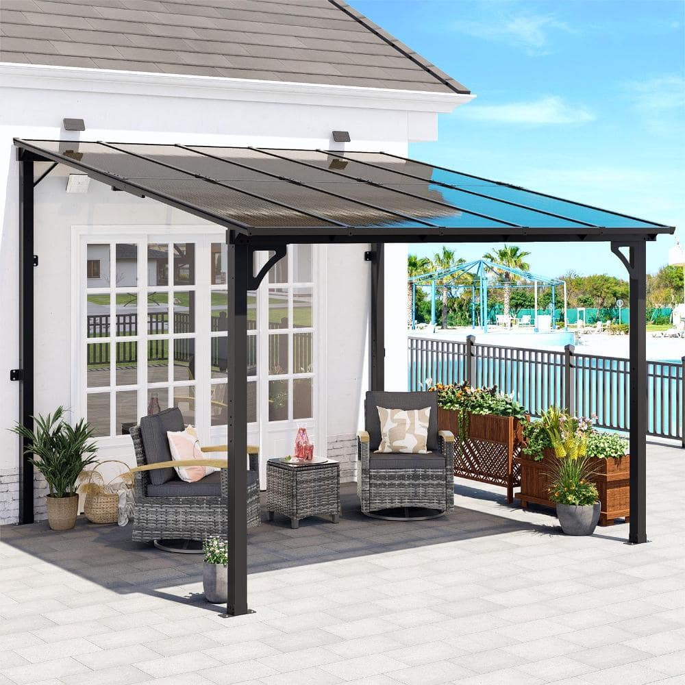 10' x 10' Wall Mounted Gazebo Heavy Duty Metal Pergola with Sloped Roof Lean to Awning for Patio Deck Backyard, Black price history on PriceWatchPro