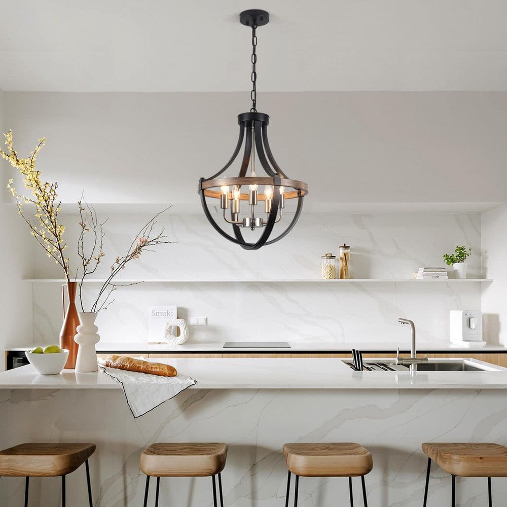 HLJYNJM 5-Light Nickel Candlestick Retro Lantern Kitchen Island