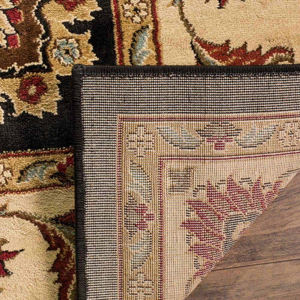 Black and Ivory Floral Synthetic 5' x 7' Area Rug