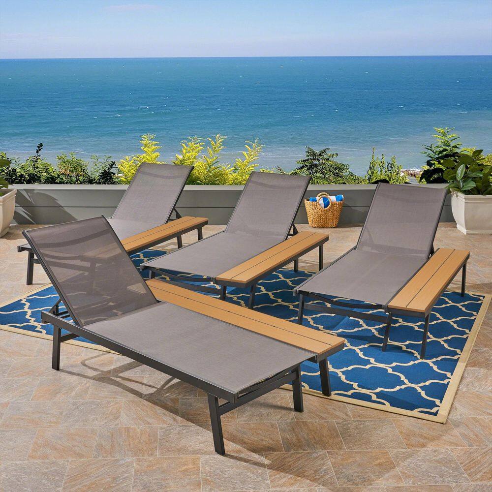 Waterloo Black Aluminum Adjustable Outdoor Patio Chaise Lounge with Side Table (4-Pack) price history on PriceWatchPro