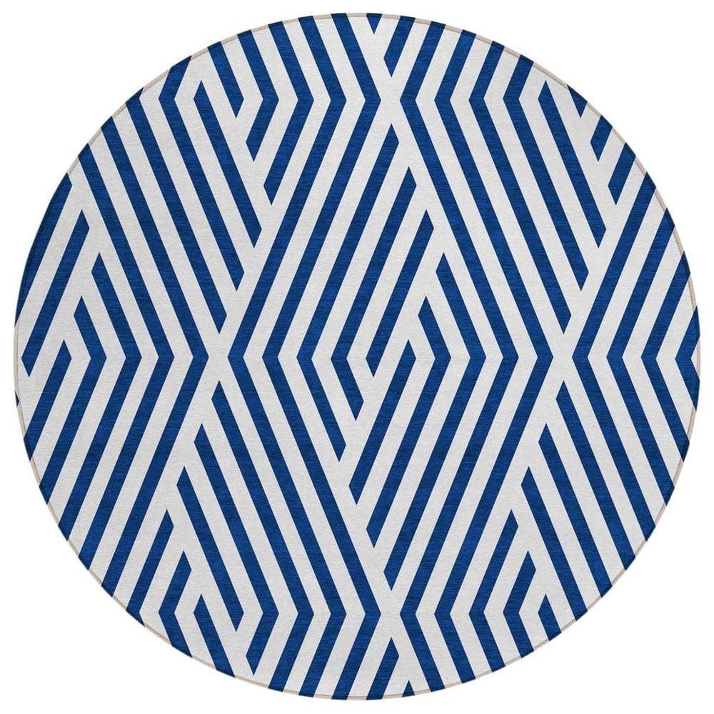 Navy and White 8 ft. Round Woven Geometric Round Indoor/Outdoor Area Rug price history on PriceWatchPro