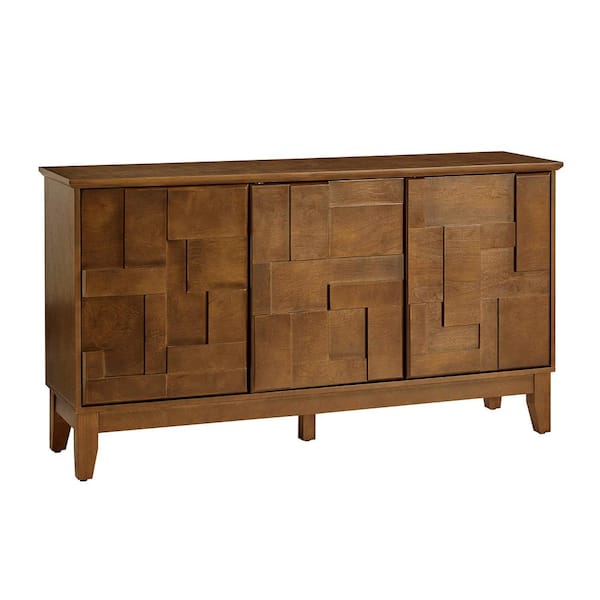 JAYDEN CREATION Suzanne Walnut MDF 58 in. Adjustable Sideboard with Wine Rack