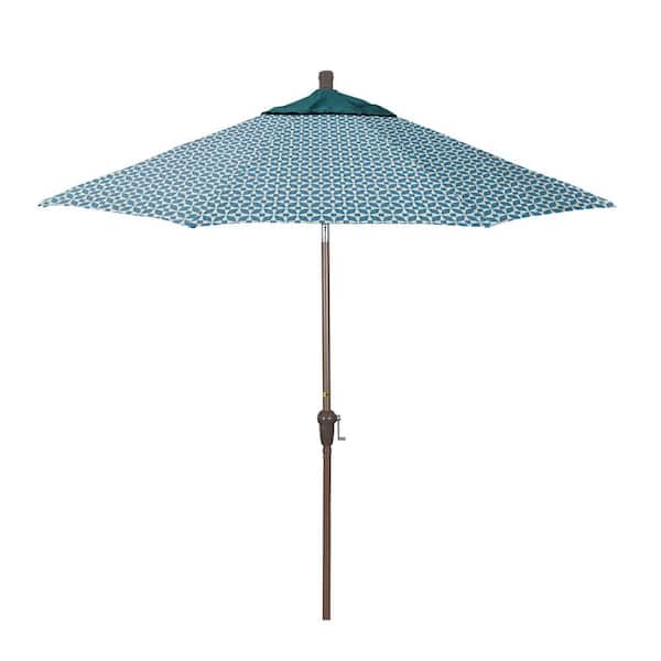 California Umbrella 9 ft. Champagne Aluminum Market Patio Umbrella with Crank Lift and Autotilt in Marquee Turquoise Pacifica Premium