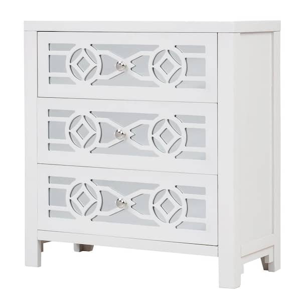 ATHMILE 26 in. Antique White Standard Rectangle Wood Console Table with 3-Drawers and Decorative Mirror