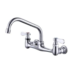 Commercial Double Handle Wall Mounted Standard Kitchen Faucet with 10 in . Swivel Spout in Polished Chrome