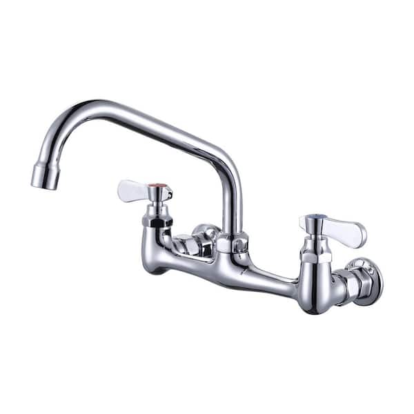 ARCORA Commercial Double Handle Wall Mounted Standard Kitchen Faucet with 10 in . Swivel Spout in Polished Chrome