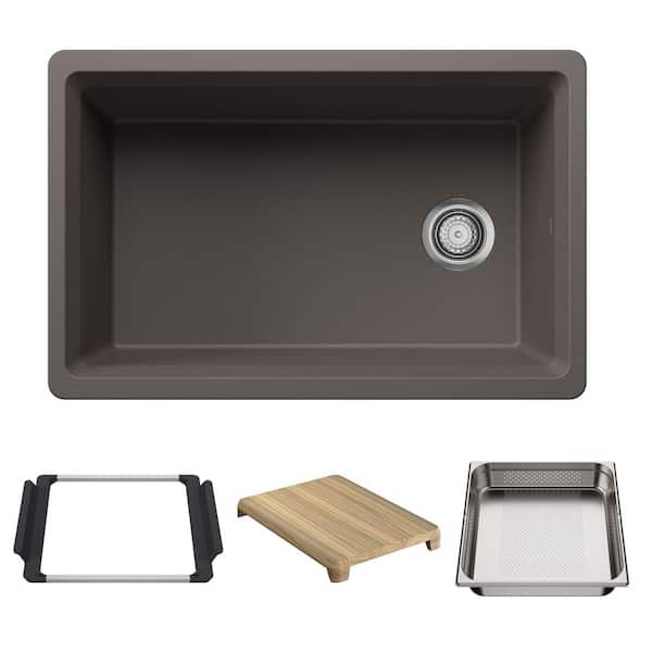 Inteos 30 in. Undermount Single Bowl Volcano Gray Granite Composite Kitchen Sink With Colander and Cutting Board