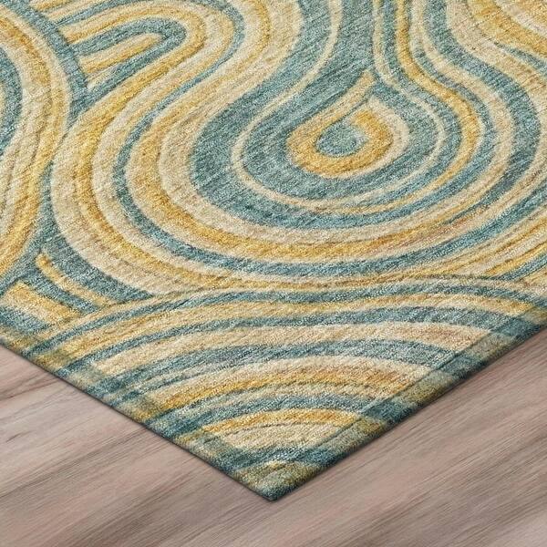 Chantille Machine Washable Indoor/Outdoor Abstract ACN3032 Teal 9 ft. x 12 ft. Area Rug