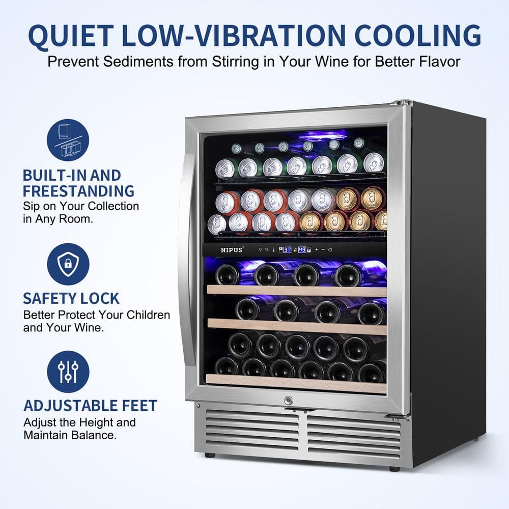 Nipus 24 Inch Dual Zone Stainless Steel Wine and Beverage Refrigerator