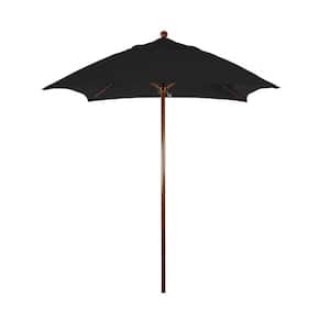 6 ft. Woodgrain Aluminum Commercial Market Patio Umbrella Fiberglass Ribs and Push Lift in Black Sunbrella