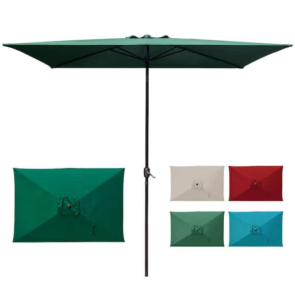 LAUREL CANYON 10 ft. x 6.5 ft. Rectangular Market Patio Umbrella with Push Button Tilt and Crank in Dark Green