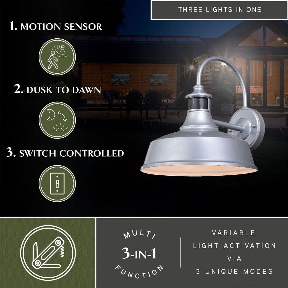 Dorado Satin Silver Steel Motion Sensor Outdoor Wall Light