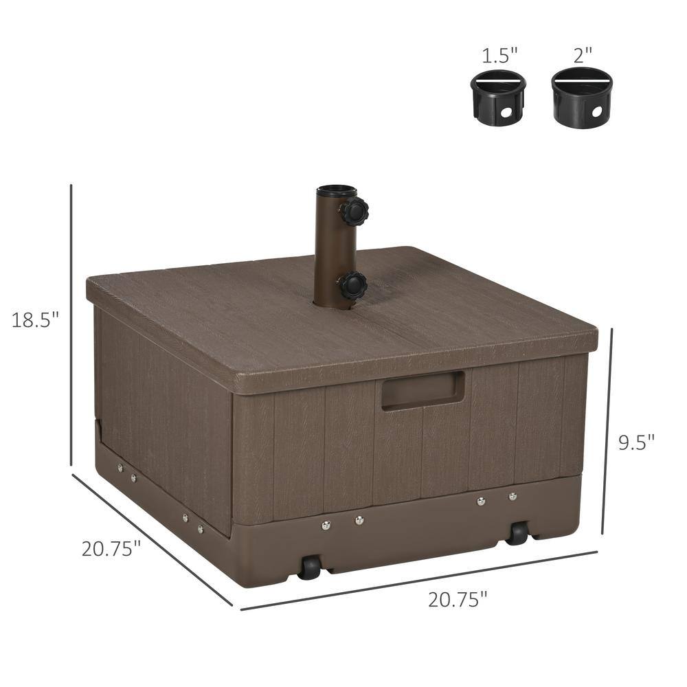 Brown Metal Wheeled 3-in-1 Patio Umbrella Stand Table