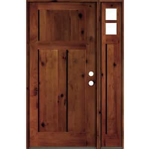 46 in. x 80 in. Alder 3-Panel Left-Hand/Inswing Clear Glass Red Chestnut Stain Wood Prehung Front Door w/Right Sidelite