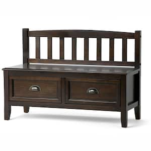 Burlington Solid Wood 42 in. Wide Transitional Entryway Storage Bench with Drawers in Mahogany Brown