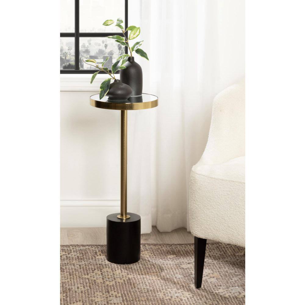 Hescott Black and Gold Round Mirrored Pedestal Table
