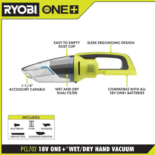 RYOBI - ONE+ 18V Cordless Wet/Dry Hand Vacuum Kit with 1.5 Ah Battery and Charger