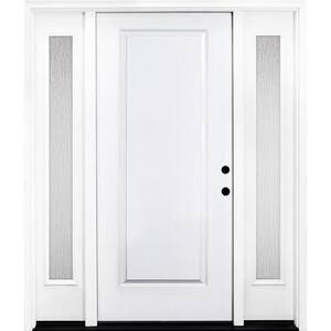 64 in. x 80 in. Element Series 1-Panel LHIS Primed White Steel Prehung Front Door w/ Double 12 in. Rain Glass Sidelites