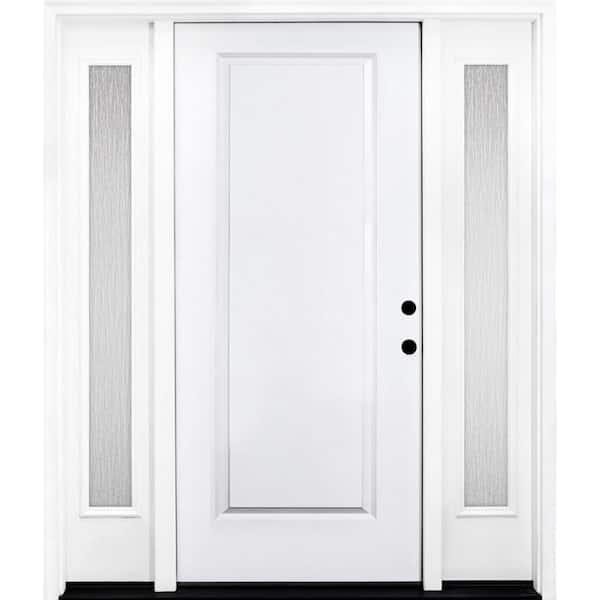 Steves & Sons 68 in. x 80 in. Element Series 1-Panel LHIS Primed White Steel Prehung Front Door w/ Double 14 in. Rain Glass Sidelites