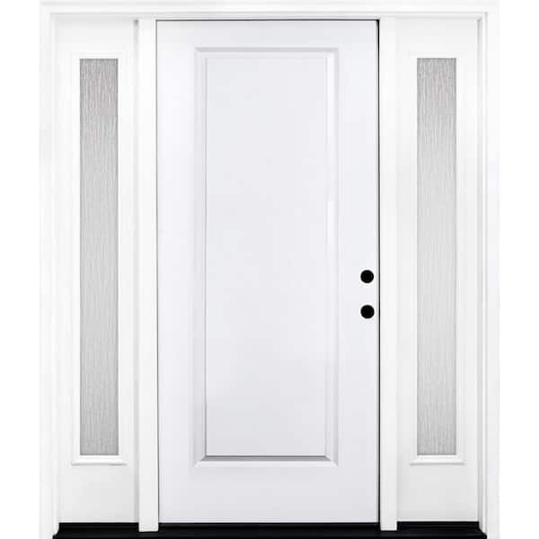 Steves & Sons 72 in. x 80 in. Element Series 1-Panel LHIS Primed White Steel Prehung Front Door w/ Double 16 in. Rain Glass Sidelites