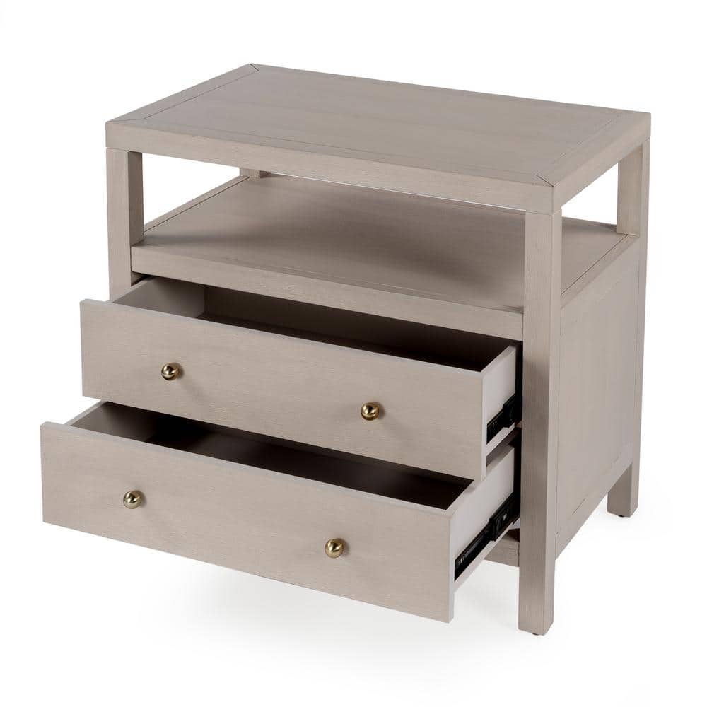 Nora Antique Taupe 2-Drawer Acacia Wood Nightstand