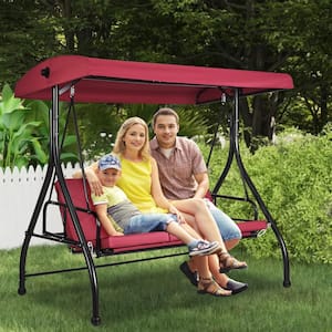 3-Seat Patio Swing Chair, Adjustable Canopy, Thick Cushion, Alloy Steel Frame, Outdoor Use for Balcony, Backyard, Steel