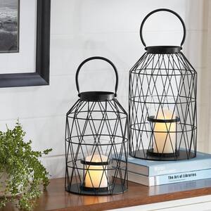 Black Wire Candle Hanging or Tabletop Lantern (Set of 2)