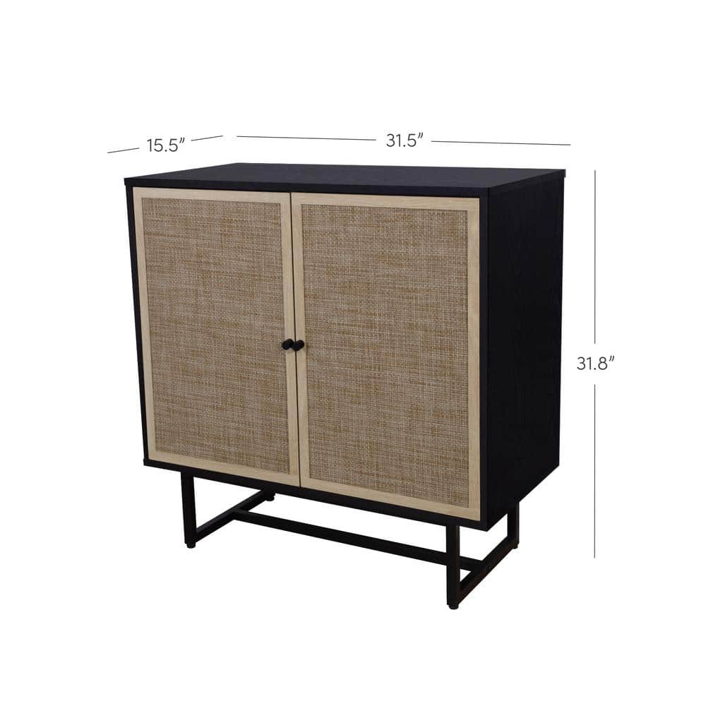 Black Oak and Cane Rectangular Sideboard with Adjustable Shelving